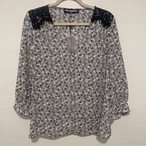 Karl Lagerfeld Black/White Lace Shoulder Blouse BNWT Size L